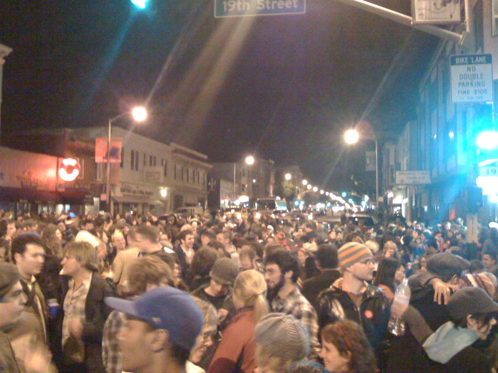3 blocks from my apartment:  19th and Valencia at 11:30 PM PST, looking south down Valencia.